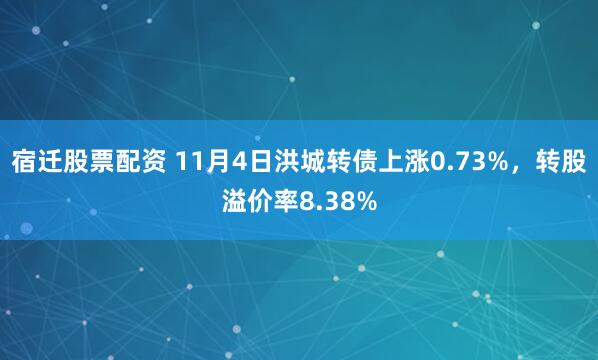 宿迁股票配资 11月4日洪城转债上涨0.73%，转股溢价率8.38%